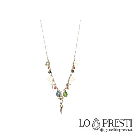 charm necklace with 18kt yellow gold colored stones