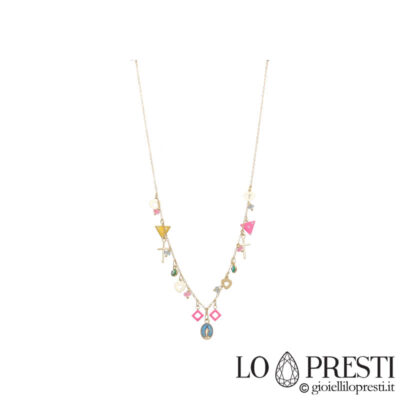 charms necklace with 18kt yellow gold colored stones