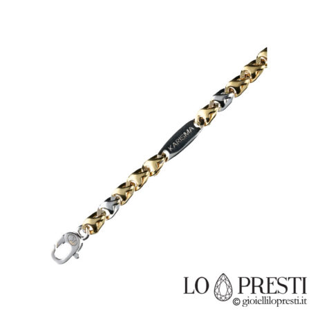 18kt gold modern flat and solid link necklace for men