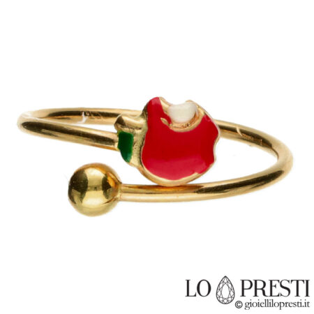 little girl ring with 18kt yellow gold enamelled apple