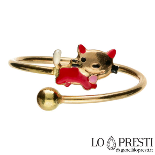 Кольцо для девочки из желтого золота с надписью «Hello Kitty»
