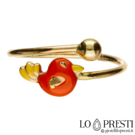 Girl's ring with bird in 18kt gold, adjustable size