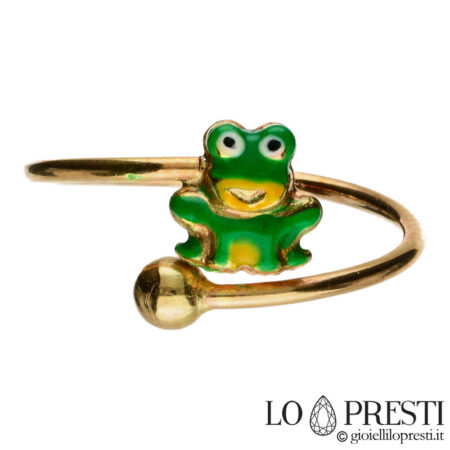 Кольцо для маленькой девочки с золотой лягушкой, размер регулируется.