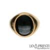 Customizable pinky chevalier ring in yellow gold for men and women with shiny rounded oval onyx