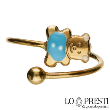 Золотое кольцо с медведем для маленькой девочки, регулируемый размер