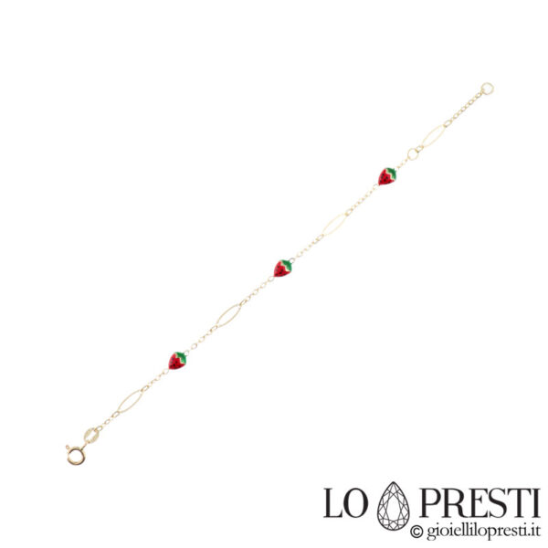 Bracelet en or jaune 18 carats avec fraises pour fille