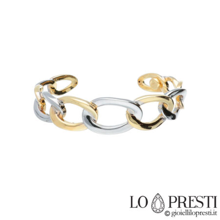 Bracelet rigide pour femme en or blanc et jaune 18 carats