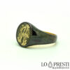 Men's ring in black rhodium-plated gold with personalized monogram initials