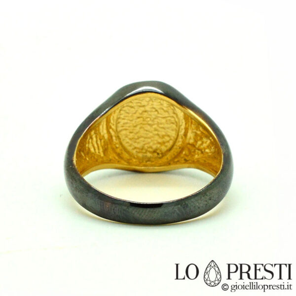 Men's ring in black rhodium-plated gold with personalized monogram initials