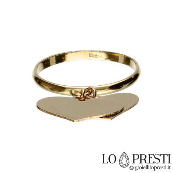 ring with hanging hearts in 18kt yellow gold