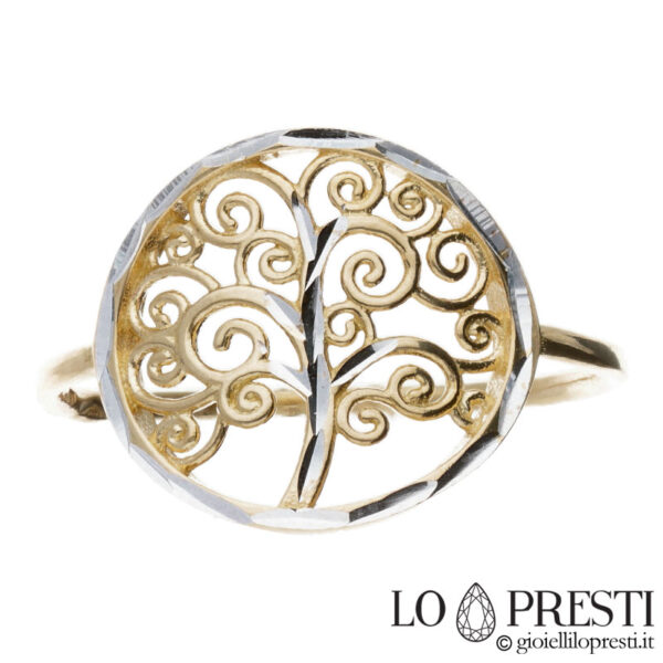 tree of life ring in 18kt white and yellow gold