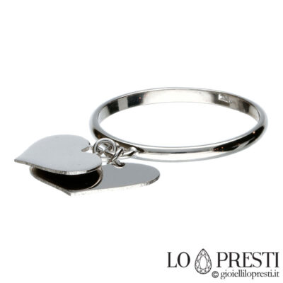 ring with hanging hearts in 18kt white gold