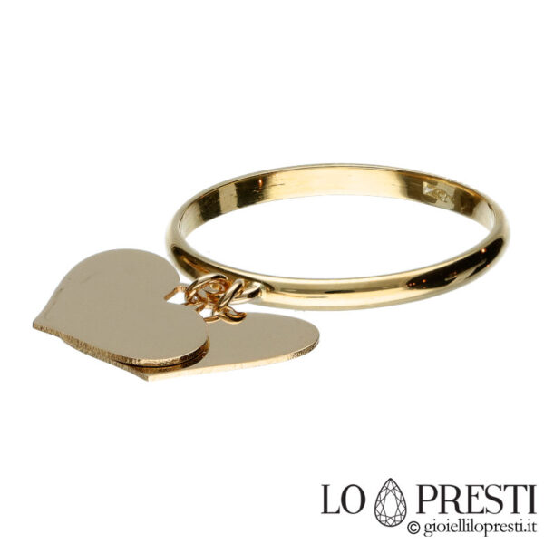 ring with hanging hearts in 18kt yellow gold
