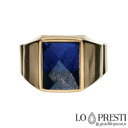 мужское кольцо из желтого золота 18 карат с голубым цирконом бриллианта