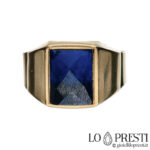 anello uomo con zircone blu brilè in oro giallo 18kt