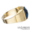 anel masculino com zircão azul brilè em ouro amarelo 18kt