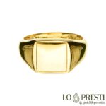men's and women's chevalier ring with little finger band in yellow gold, shiny rounded square