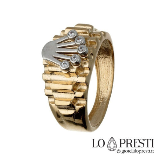 anello uomo donna stile rolex in oro 18kt con zirconi