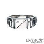 solitaire men's ring in 18kt white gold