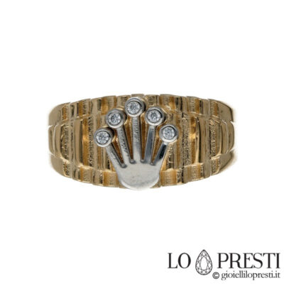 18kt gold rolex style man woman ring with cubic zirconia