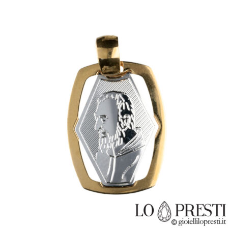 Padre Pio medal pendant in 18kt white and yellow gold