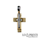 men's cross in 18kt white and yellow gold with diamond