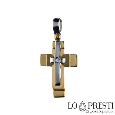 men's cross in 18kt white and yellow gold with diamond