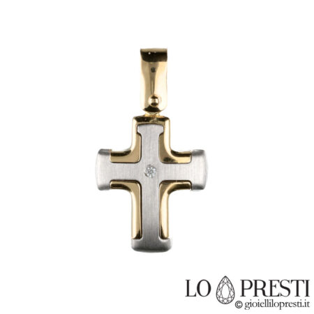Modern two-tone 18kt gold cross with brilliant diamond
