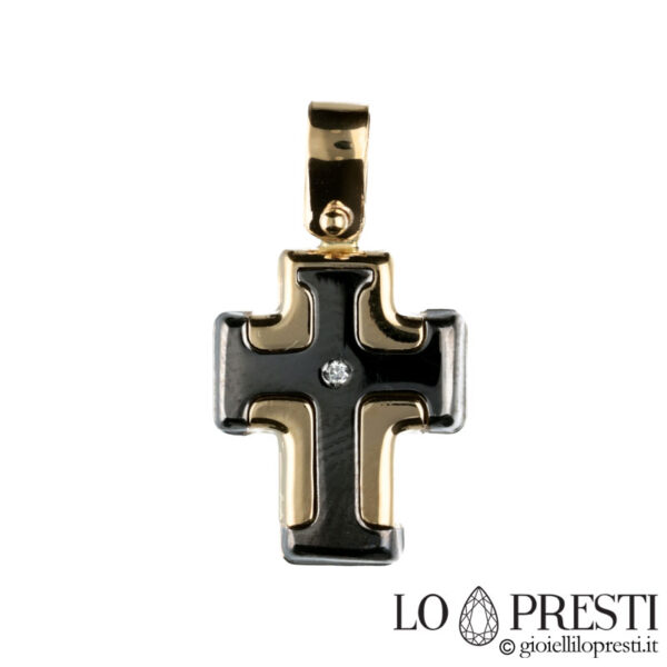 men's cross burnished in 18kt yellow gold and brilliant