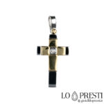 Modernes zweifarbiges Kreuz aus 18-karätigem Gold mit Brillantdiamant