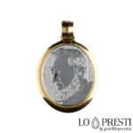 Padre Pio medal pendant in 18kt white and yellow gold