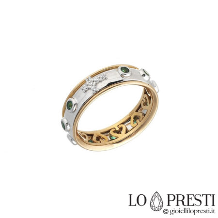 18kt white and yellow gold rosary ring