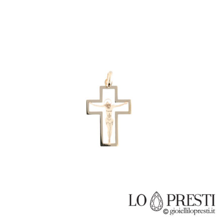 Cruz estilizada de oro amarillo de 18k con Cristo.
