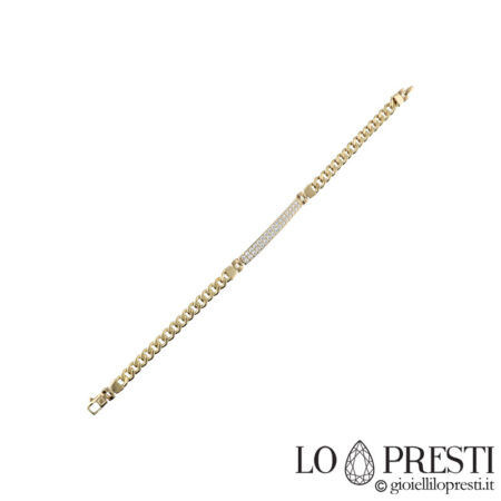 Bracelet grumetta pour homme avec zircons cubiques en or jaune 18 carats