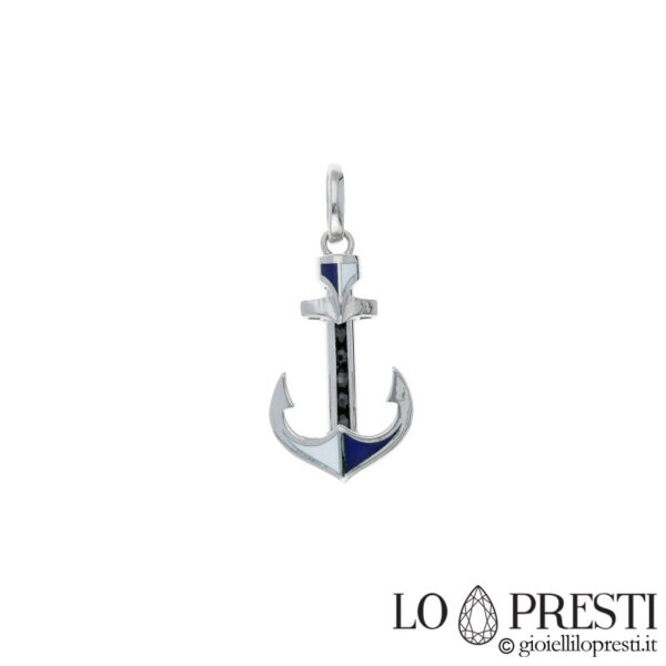 enamelled anchor pendant with 18kt gold stones