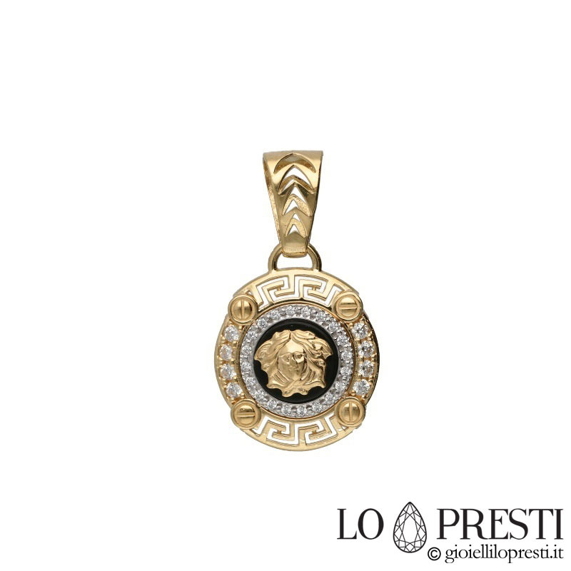 Colgante estilo Versace gr 7.00 en oro blanco y de 18 con ónix y circonitas - Joyas Lo Presti