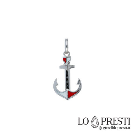 enamelled anchor pendant with 18kt gold stones