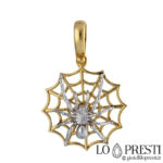 18kt gold spider web pendant for men