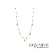 necklace with emerald green charms and 18kt yellow gold hearts