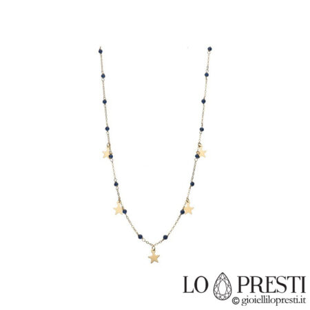 18kt yellow gold necklace with blue charms and stars