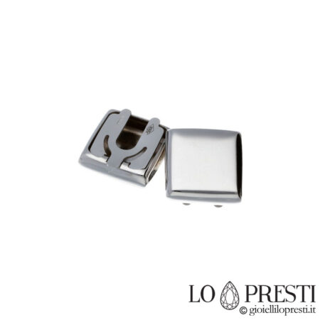 18kt white gold square button covers with engraving