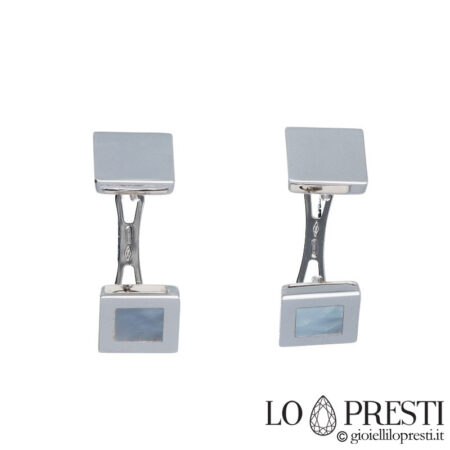square cufflinks with 18kt white gold mother-of-pearl