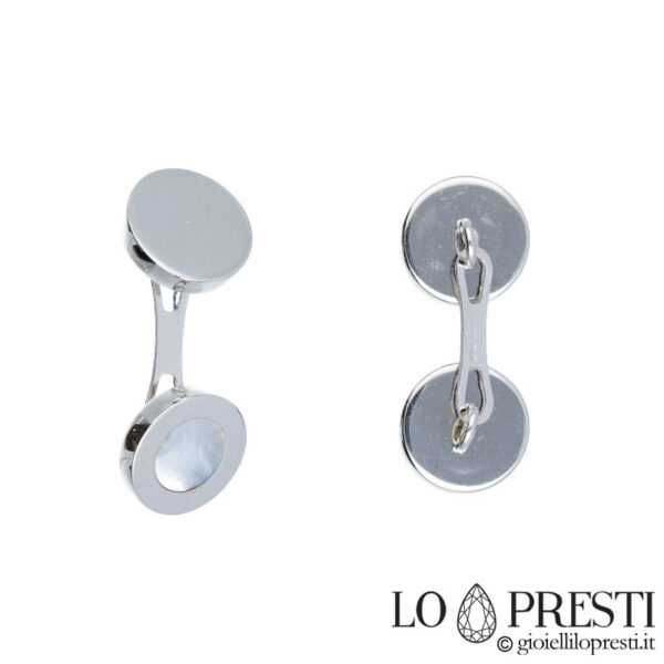 round cufflinks with 18kt white gold mother of pearl
