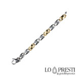 Men's semi-hollow mesh bracelet in 18kt white and yellow gold