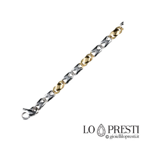 Men's semi-hollow mesh bracelet in 18kt white and yellow gold