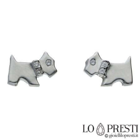 18kt white gold dog earrings with zircon