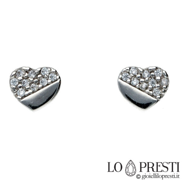 Heart-shaped earrings in 18kt white gold with zircon
