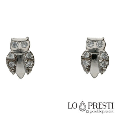 owl earrings in 18kt white gold and zircons