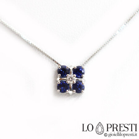 Elegant necklace and pendant with sapphires and diamonds baptism communion birthday gift idea