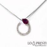 new design ruby ​​and brilliant diamond pendant necklace in 18kt white gold